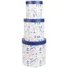 Gifi Entretien Du Linge|Boîte rangement ronde déco empilable motif fleuri bleu et blanc x3