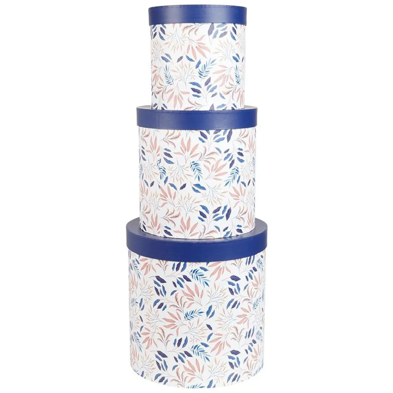 Gifi Entretien Du Linge|Boîte rangement ronde déco empilable motif fleuri bleu et blanc x3