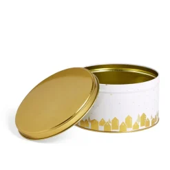 Gifi Boîte ronde en métal blanc et doré Ø13,5xH7cm