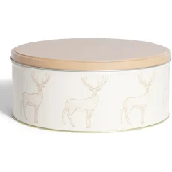 Discount Gifi Boîte ronde en métal Ø22cm motif cerf beige et orange