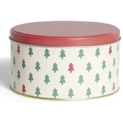New Gifi Boîte ronde en métal Ø13,5cm motif sapin vert et rouge