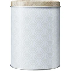 Clearance Gifi Boîte ronde en métal imprimé gris avec couvercle effet bois