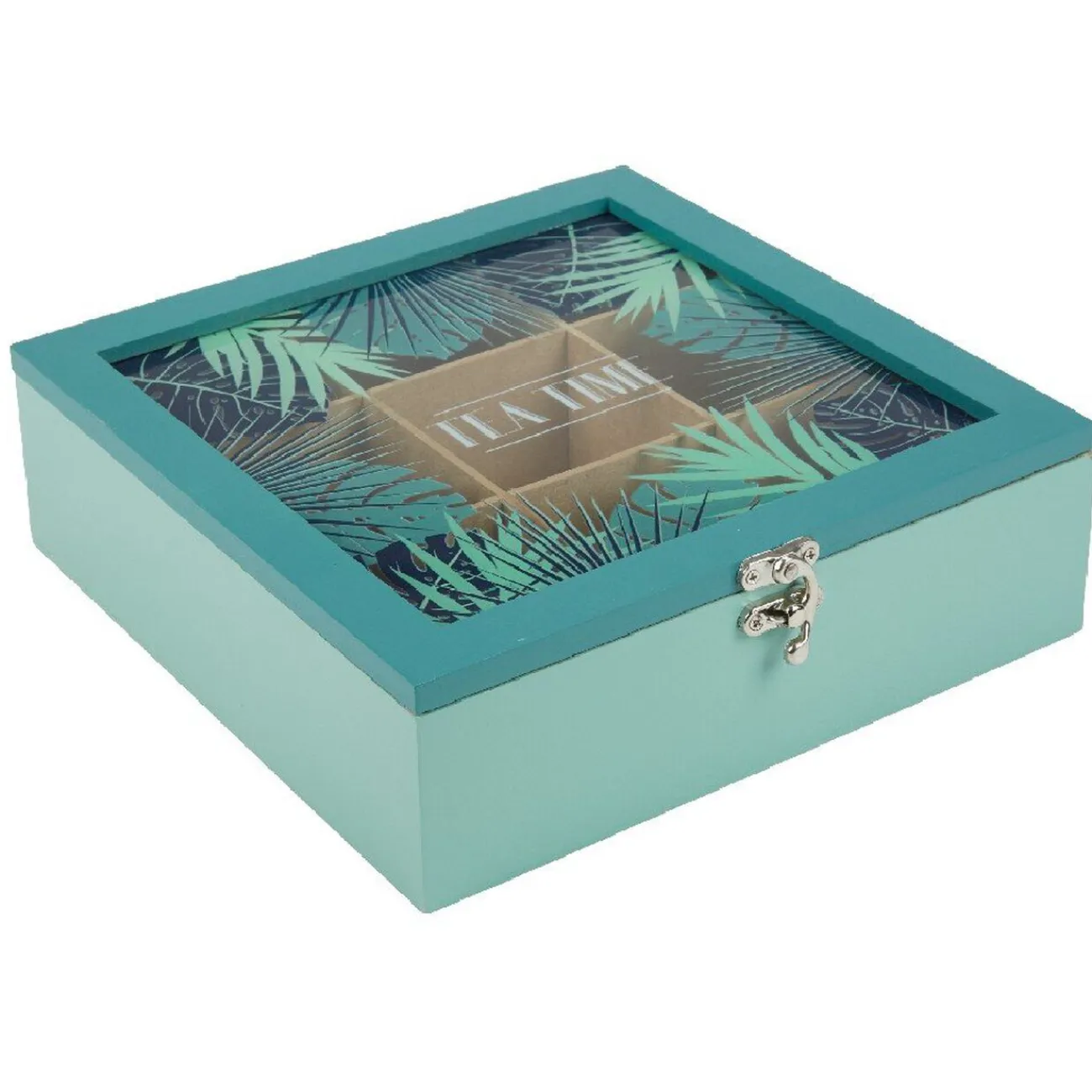 Online Gifi Boîte à thé carrée vert d'eau et décor tropical tea time