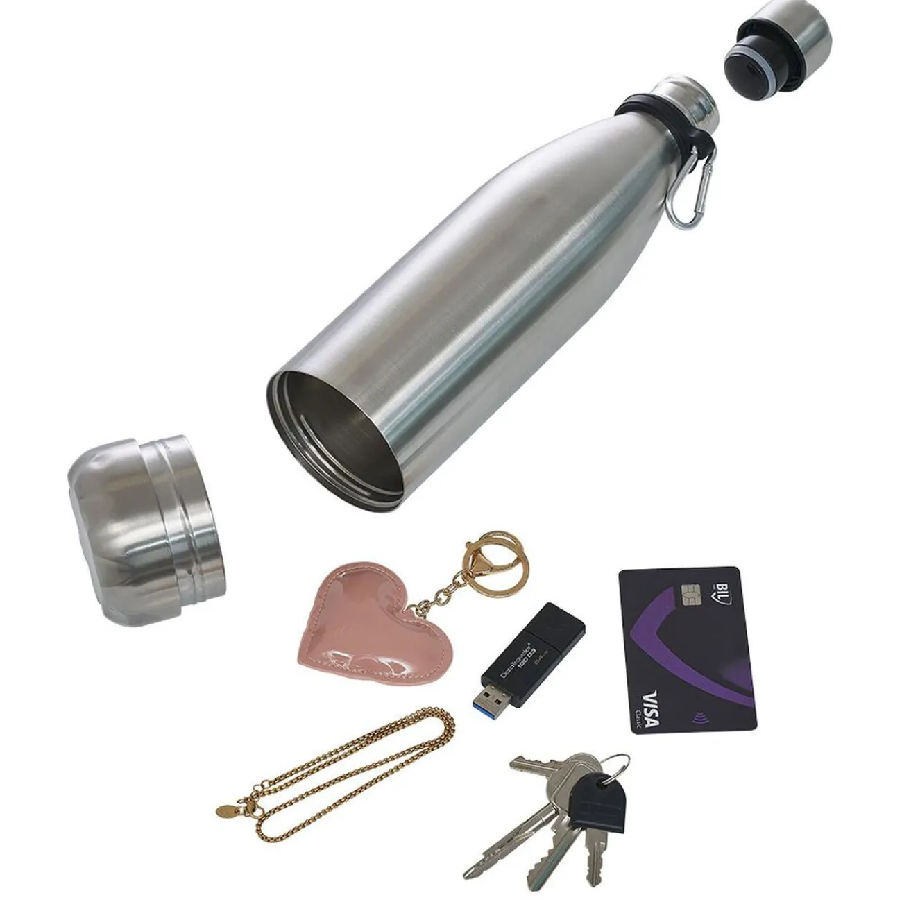 Hot Gifi Bouteille isotherme inox double paroi avec compartiment secret 450ml