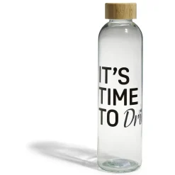 Sale Gifi Bouteille verre transparent design noir avec bouchon bambou 730ml