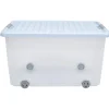 Gifi Rangement|Box de rangement à roulettes transparent bleu 50L