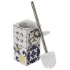 Gifi Equipement Wc^Brosse WC support céramique carreau de ciment blanc et bleu