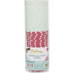 Discount Gifi Caissette à muffin en carton rose vert décor pois blanc x25