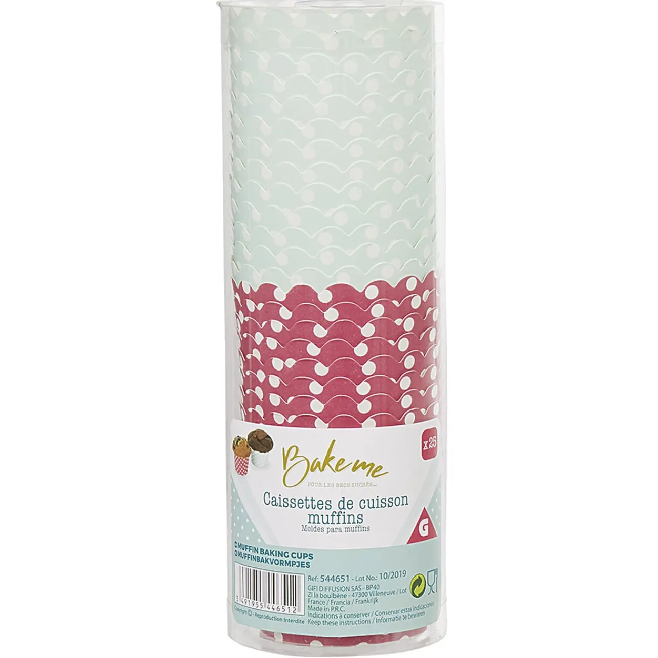Discount Gifi Caissette à muffin en carton rose vert décor pois blanc x25