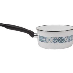 Best Gifi Casserole anti-adhésive acier émaillé blanc crème et bleu