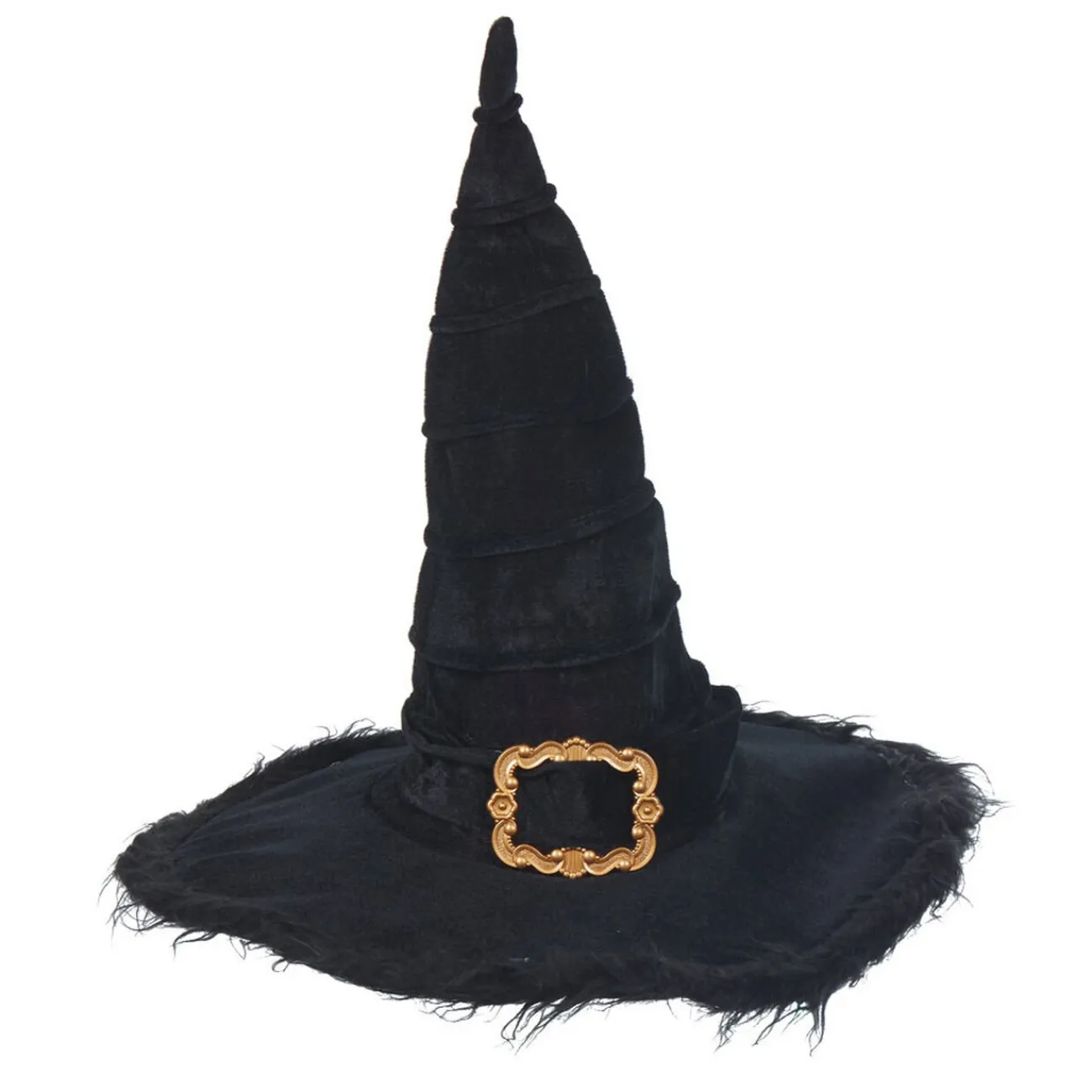 Gifi Beauté^Chapeau de sorcière noir à poils avec ornement doré