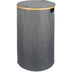 Gifi Entretien Du Linge|Coffre à linge rond 75L bambou et polyester gris