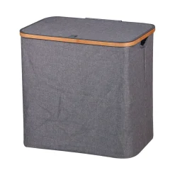 Gifi Entretien Du Linge|Coffre à linge tissu gris et rebord bambou 73 L