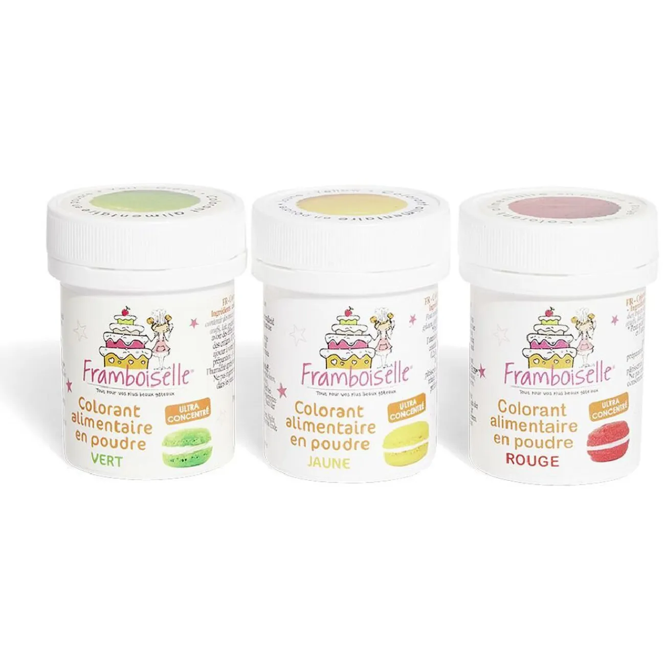 Online Gifi Colorant alimentaire en poudre Framboiselle rouge jaune vert x3