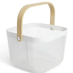 Outlet Gifi Corbeille à fruit métal mesh blanc et anse bambou