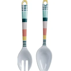 New Gifi Couverts à salade blancs motif bayadère multicolore x2
