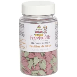 New Gifi Décors sucrés feuilles de houx rose et vert 50 g Framboiselle