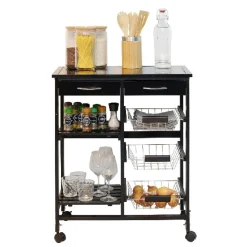 Clearance Gifi Desserte bistrot sur roulettes étagère panier tiroir bois métal noir