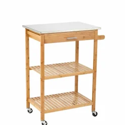 Discount Gifi Desserte de cuisine à roulettes bambou plateau inox 1 tiroir