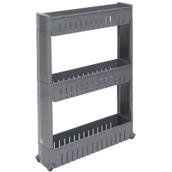 Discount Gifi Desserte de cuisine à roulettes 3 niveaux gris 54,5x12,5xH.72cm