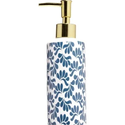 Gifi Aménagement Salle De Bain^Distributeur de savon céramique motif végétal blanc et bleu Ø6xH15cm