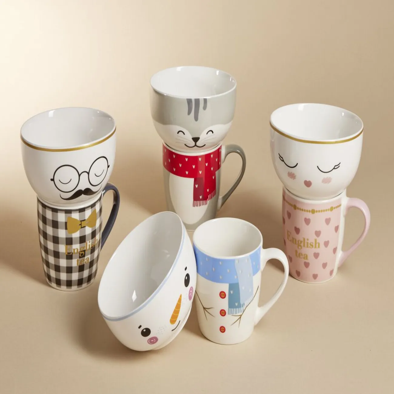 Sale Gifi Ensemble mug 355ml avec bol 520ml porcelaine motif bonhomme de neige