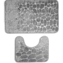 Gifi Aménagement Salle De Bain^Ensemble tapis de bain et contour WC à mémoire de forme beige ou gris