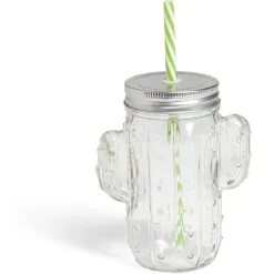 Best Gifi Gobelet 460ml forme cactus avec paille verre transparent