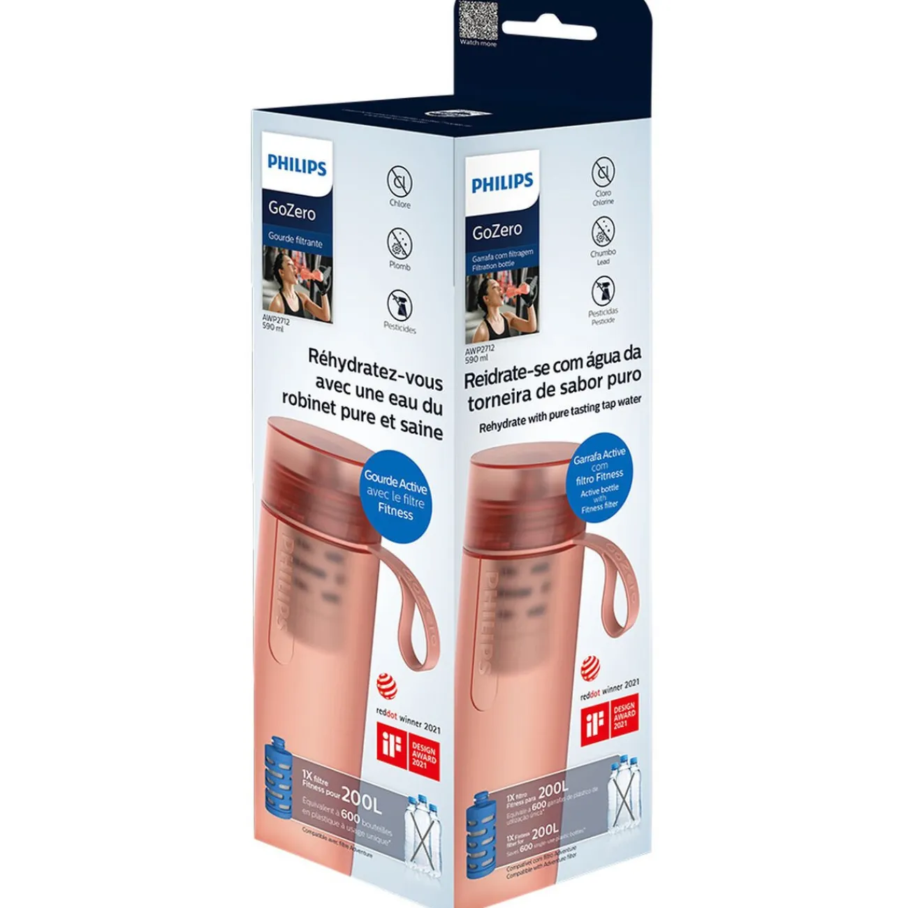 Clearance Gifi Gourde filtrante Philips GoZero Fitness 590 ml Rose