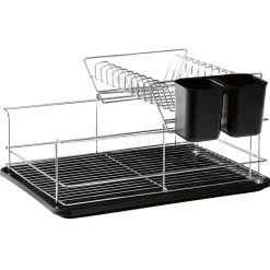 Hot Gifi Égouttoir avec plateau et supports couverts noirs 2 niveaux