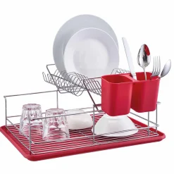 Best Gifi Égouttoir avec plateau et supports couverts rouges 2 niveaux