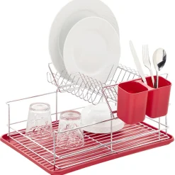 Outlet Gifi Égouttoir à 2 niveaux avec receveur et supports à couverts rouge