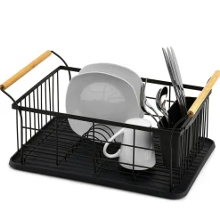 Discount Gifi Égouttoir range-couverts poignées bambou plateau noir mat