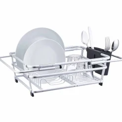 Outlet Gifi Égouttoir à vaisselle extensible aluminium avec porte-couverts noir
