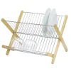 New Gifi Égouttoir à vaisselle pliable bambou et métal