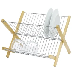 New Gifi Égouttoir à vaisselle pliable bambou et métal