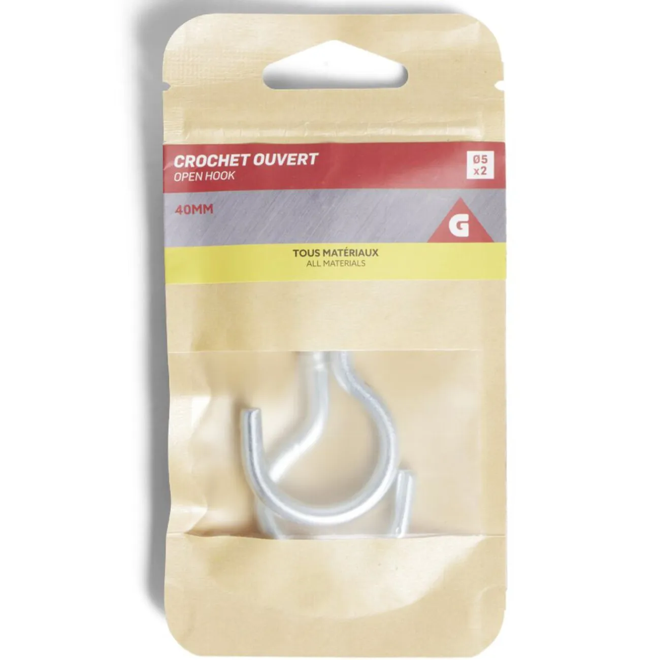 Gifi Quincaillerie^Lot de 2 crochets ouverts gris Ø5x40mm