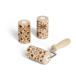 Online Gifi Lot de 3 mini rouleaux à pâtisserie en bois à motifs étoile/flocon/coeur