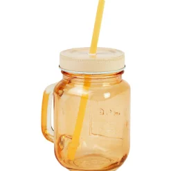 Outlet Gifi Mug bocal coloré orange avec paille
