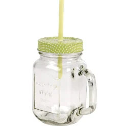 Discount Gifi Mug bocal coloré vert avec paille