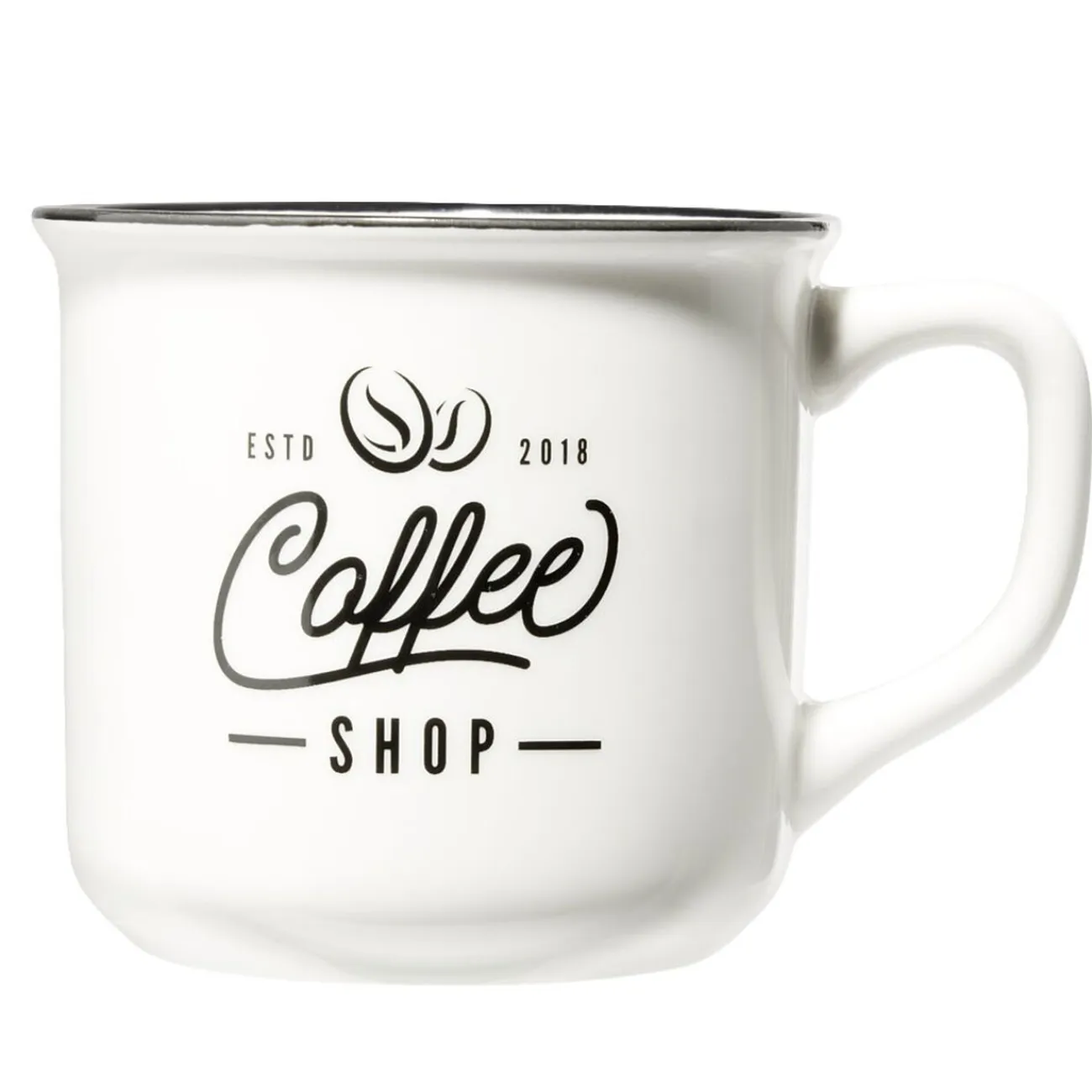 Best Gifi Mug café en porcelaine effet email blanc bord noir Coffee shop 33cl H8,5cm