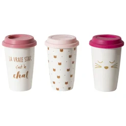 Best Gifi Mug de transport en céramique rose motif tête de chats doré 400 ml