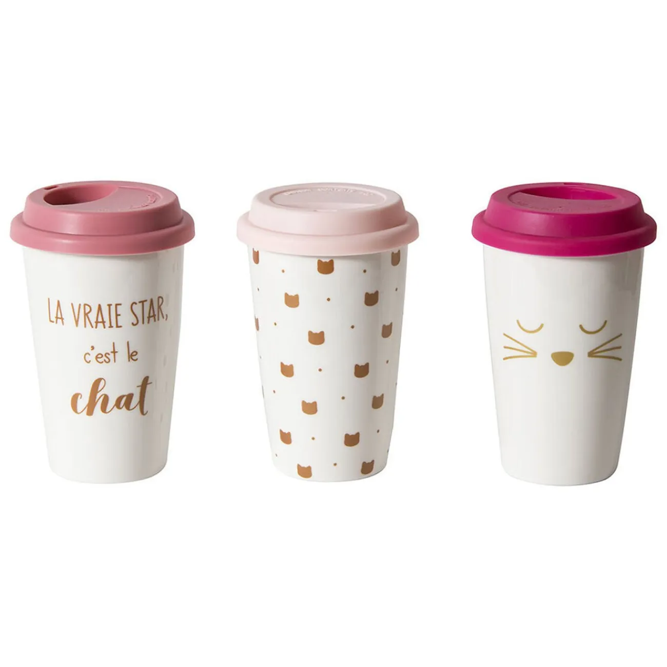 Best Gifi Mug de transport en céramique rose motif tête de chats doré 400 ml