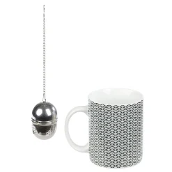 Outlet Gifi Mug porcelaine avec boule à thé inox noir blanc 35 cl