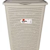 Gifi Entretien Du Linge|Panier à linge avec poignées et couvercle design rotin taupe 50 L