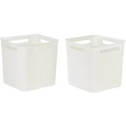Gifi Rangement|Paniers à linge blancs design perforé 18 L x2