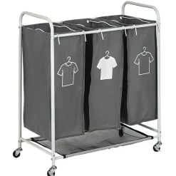 Gifi Entretien Du Linge|Panière à linge 3 compartiments à roulettes