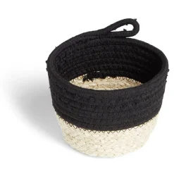 Gifi Rangement|Panière naturelle jacinthe d'eau coton beige et noir Ø15xH12cm