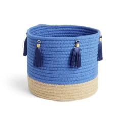 Gifi Rangement|Panière naturelle jute coton beige et bleu Ø22xH20cm
