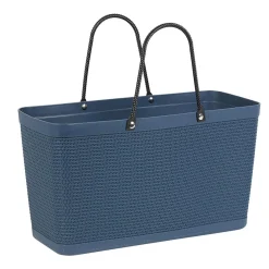 Gifi Rangement|Panière plastique bleu foncé effet tressé anses noires